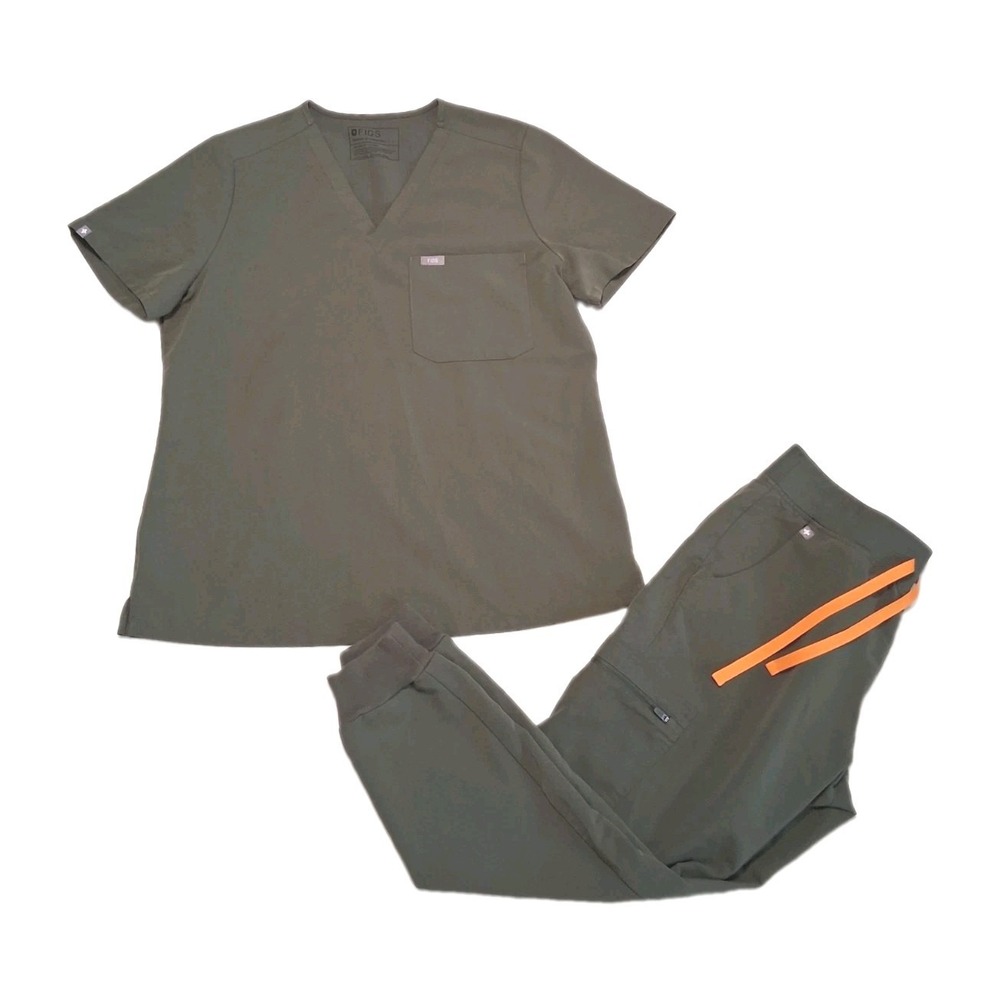 FIGS Womens Scrubs Set Top & Jogger Pants Moss Green L/ MP Technical Collection